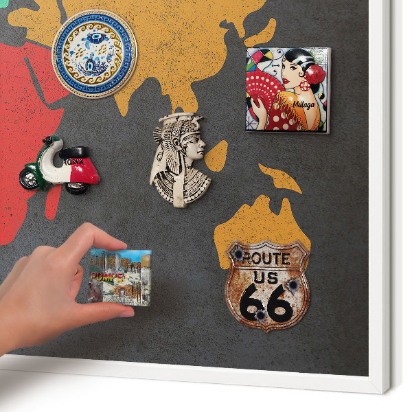 Tablero magnético de pared para imanes con marco blanco Mapa de colores