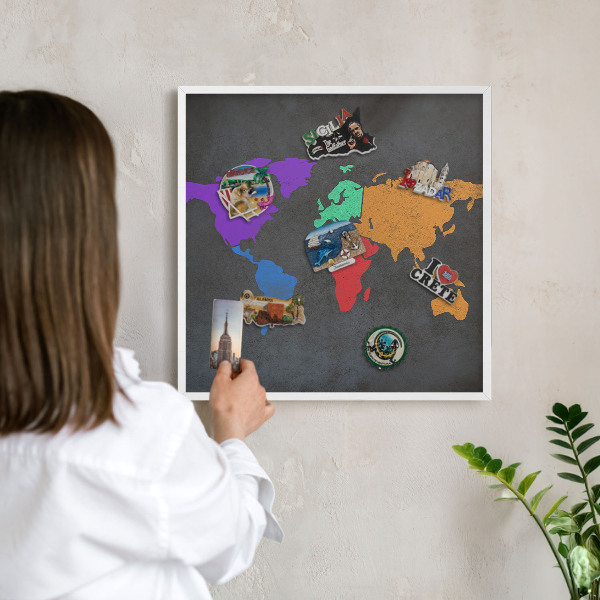 Tablero magnético de pared para imanes con marco blanco Mapa de colores