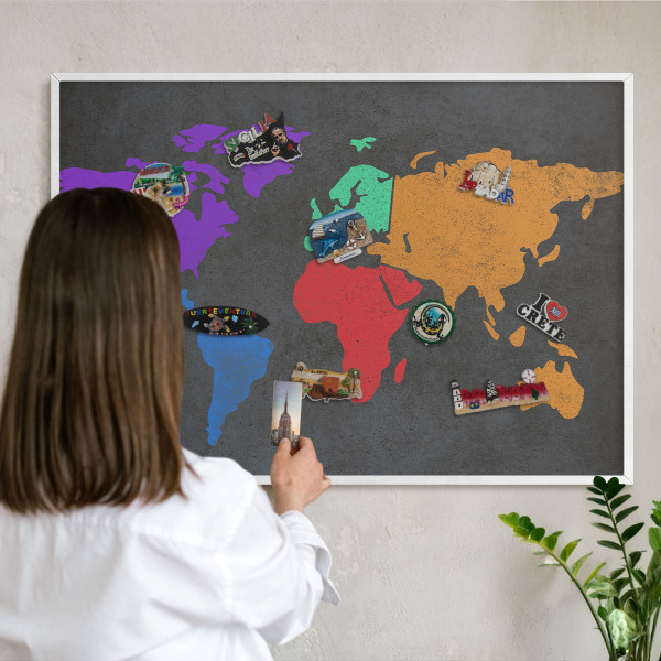 Tablero magnético de pared para imanes con marco blanco Mapa de colores