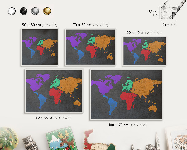 Tablero magnético de pared para imanes con marco blanco Mapa de colores