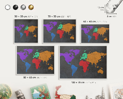 Tablero magnético de pared para imanes con marco blanco Mapa de colores