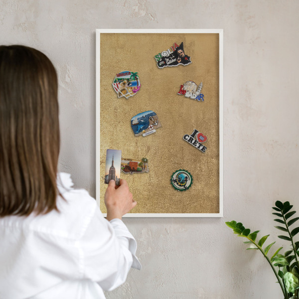 Tablero magnético de pared para imanes con marco blanco Textura amarilla