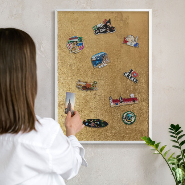 Tablero magnético de pared para imanes con marco blanco Textura amarilla