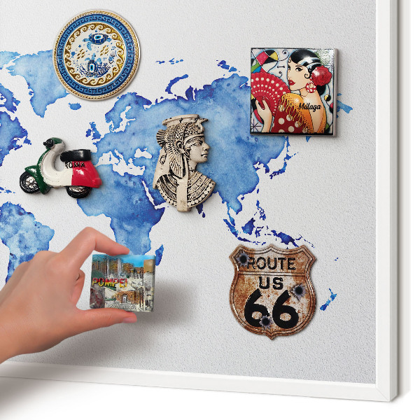 Tablero magnético metálico para souvenirs en color blanco Mapa de acuarela