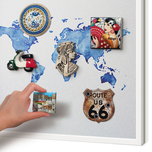 Tablero magnético metálico para souvenirs en color blanco Mapa de acuarela