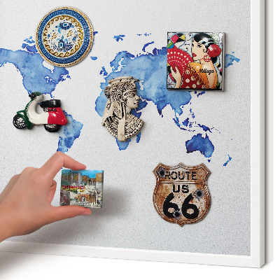 Tablero magnético metálico para souvenirs en color blanco Mapa de acuarela