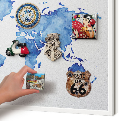 Tablero magnético metálico para souvenirs en color blanco Mapa de acuarela