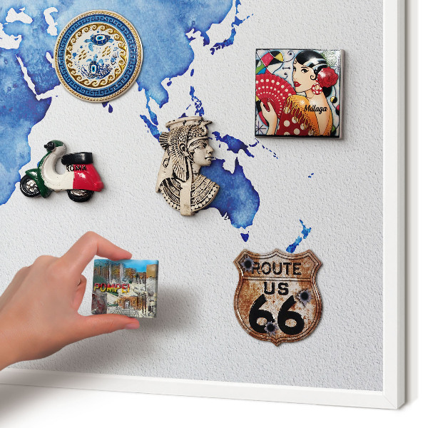 Tablero magnético metálico para souvenirs en color blanco Mapa de acuarela