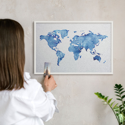 Tablero magnético metálico para souvenirs en color blanco Mapa de acuarela