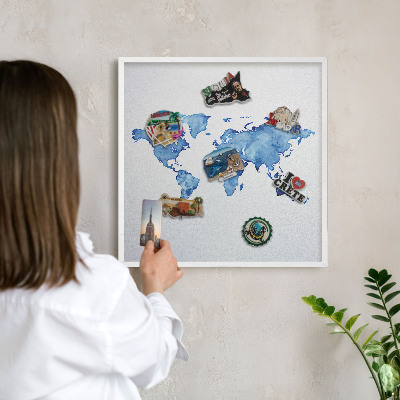 Tablero magnético metálico para souvenirs en color blanco Mapa de acuarela