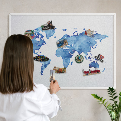 Tablero magnético metálico para souvenirs en color blanco Mapa de acuarela