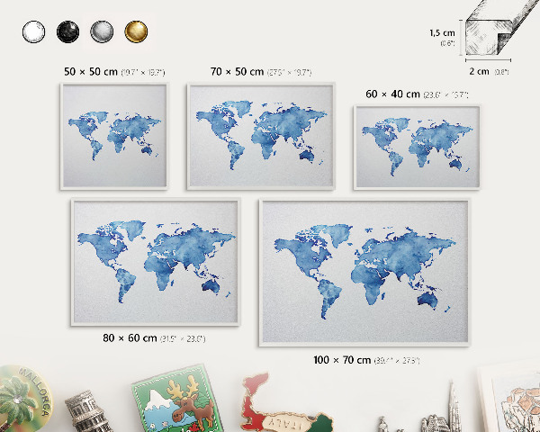 Tablero magnético metálico para souvenirs en color blanco Mapa de acuarela