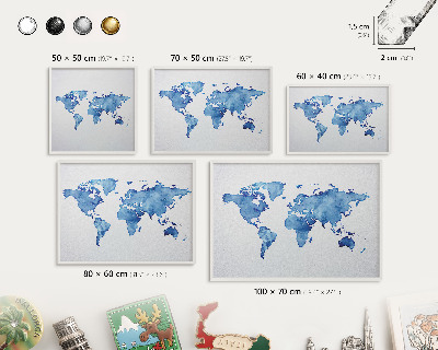 Tablero magnético metálico para souvenirs en color blanco Mapa de acuarela
