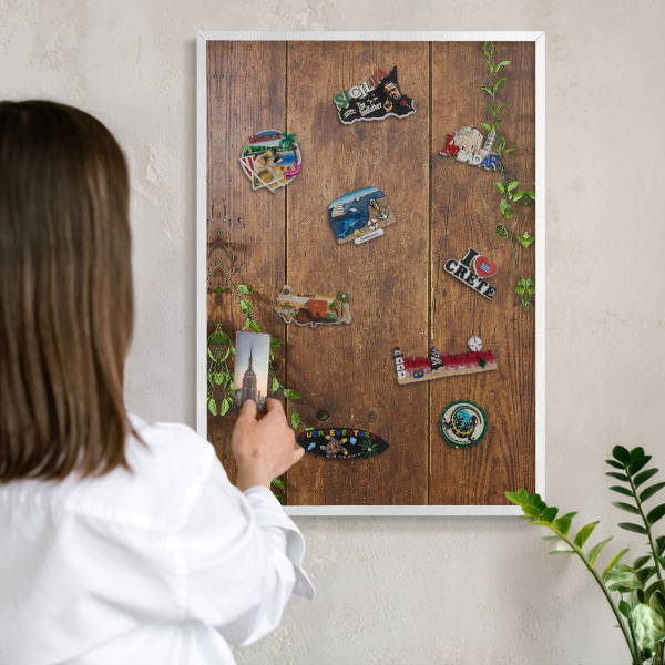 Tablero magnético de pared para imanes con marco blanco Naturaleza de la madera