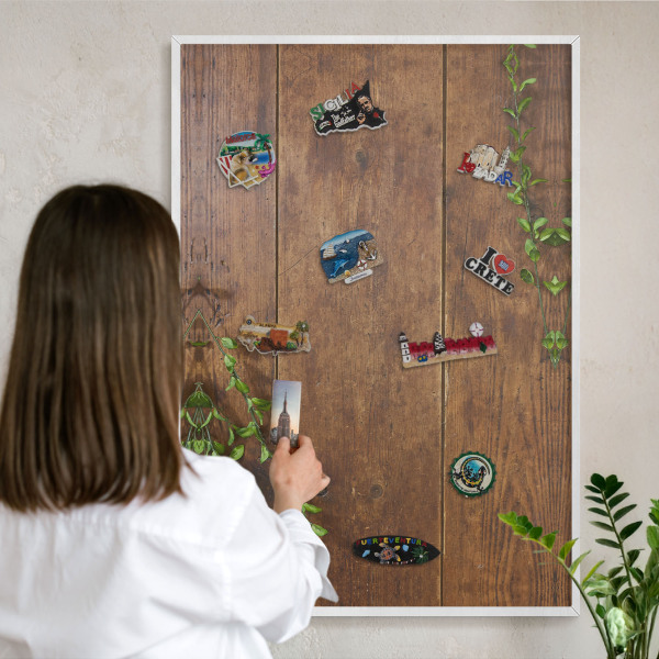Tablero magnético de pared para imanes con marco blanco Naturaleza de la madera