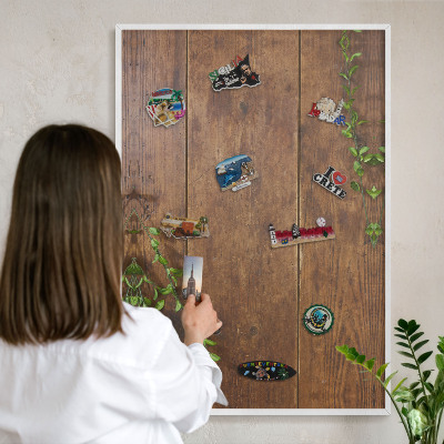 Tablero magnético de pared para imanes con marco blanco Naturaleza de la madera
