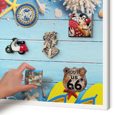 Tablero magnético de pared para imanes con marco blanco Playa de vacaciones