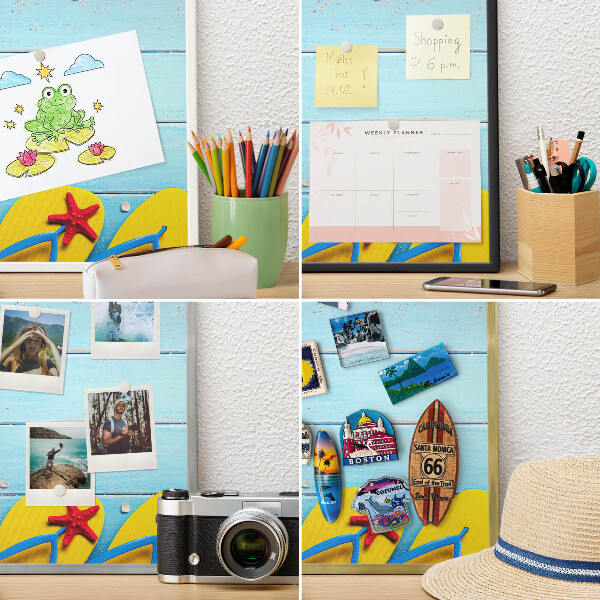 Tablero magnético de pared para imanes con marco blanco Playa de vacaciones