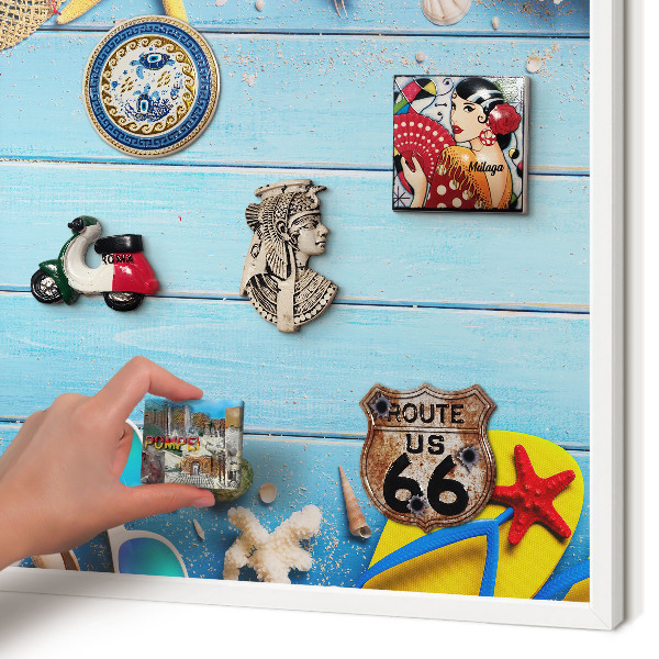 Tablero magnético de pared para imanes con marco blanco Playa de vacaciones