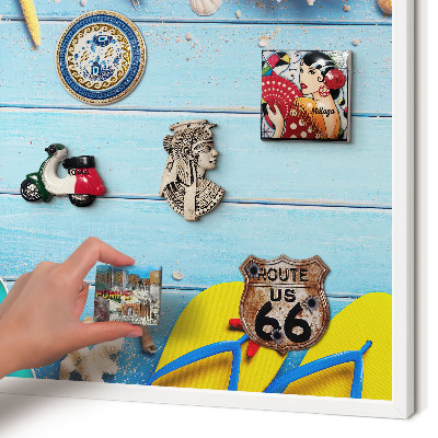 Tablero magnético de pared para imanes con marco blanco Playa de vacaciones