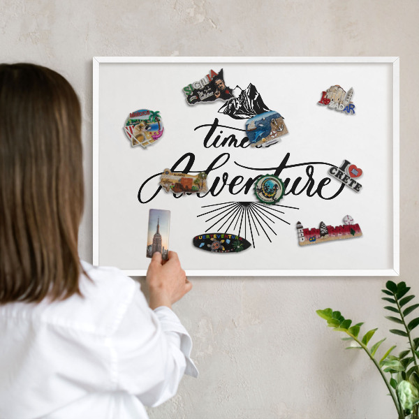 Tablero magnético metálico para souvenirs en color blanco El viaje del descubrimiento