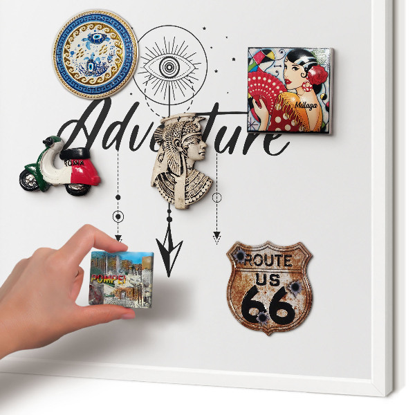 Tablero magnético metálico para souvenirs en color blanco Tema de aventuras
