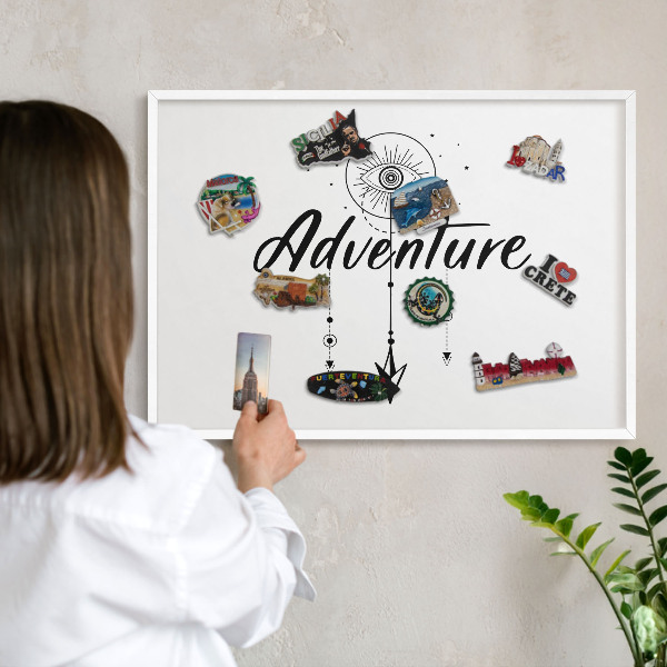 Tablero magnético metálico para souvenirs en color blanco Tema de aventuras