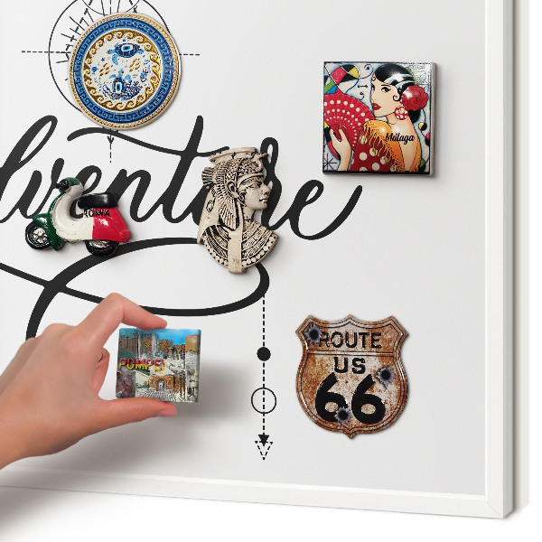 Tablero magnético metálico para souvenirs en color blanco Aventura tipográfica