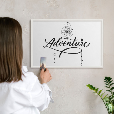 Tablero magnético metálico para souvenirs en color blanco Aventura tipográfica