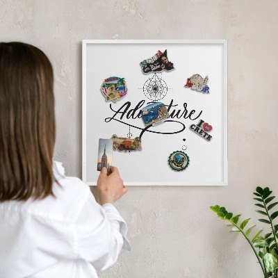 Tablero magnético metálico para souvenirs en color blanco Aventura tipográfica