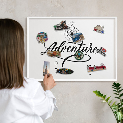 Tablero magnético metálico para souvenirs en color blanco Aventura tipográfica