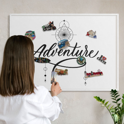 Tablero magnético metálico para souvenirs en color blanco Aventura tipográfica