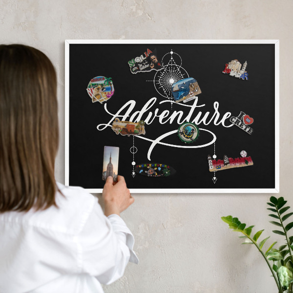 Tablero magnético de pared para imanes con marco blanco Inspiración para viajar