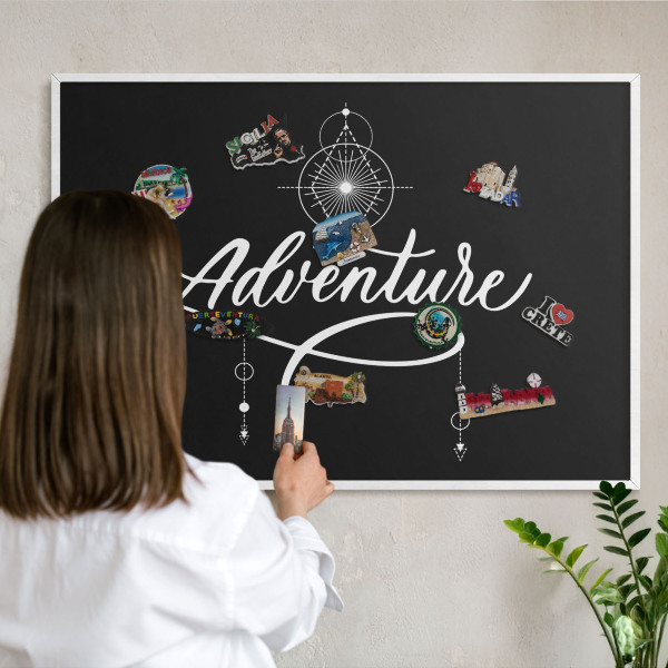 Tablero magnético de pared para imanes con marco blanco Inspiración para viajar
