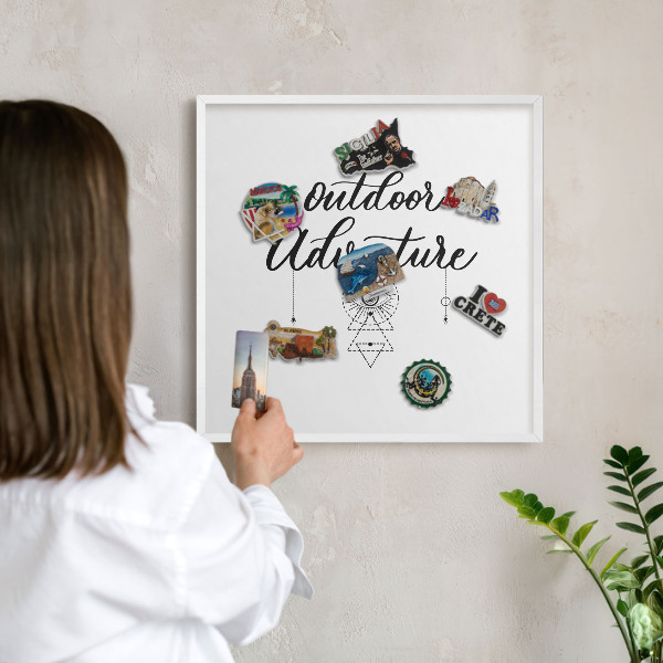 Tablero magnético metálico para souvenirs en color blanco Aventura al aire libre