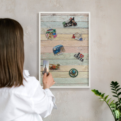 Tablero magnético metálico para souvenirs en color blanco Tablas rústicas
