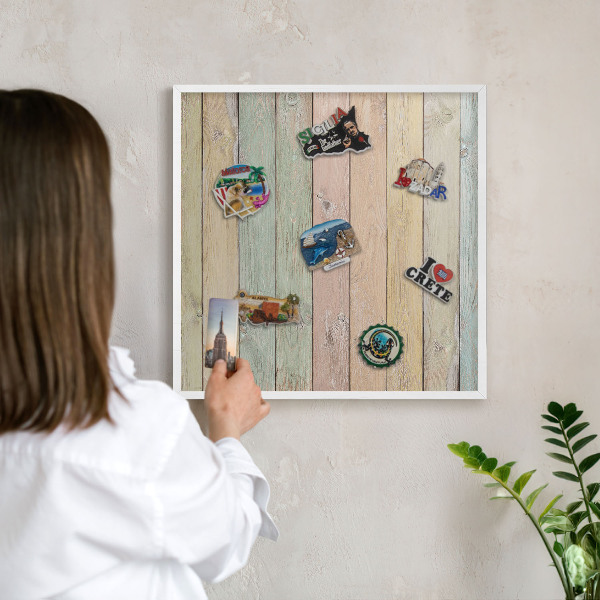 Tablero magnético metálico para souvenirs en color blanco Tablas rústicas