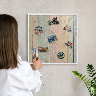 Tablero magnético metálico para souvenirs en color blanco Tablas rústicas