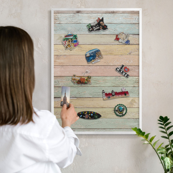 Tablero magnético metálico para souvenirs en color blanco Tablas rústicas