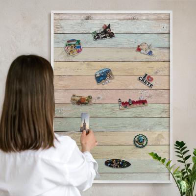 Tablero magnético metálico para souvenirs en color blanco Tablas rústicas