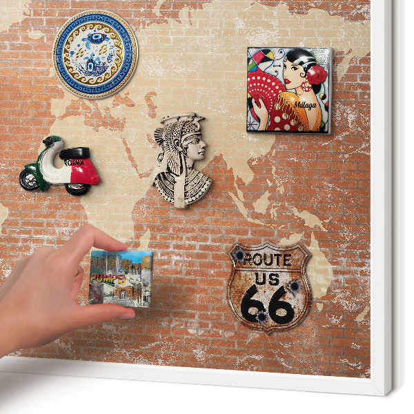 Tablero magnético de pared para imanes con marco blanco Mapa de ladrillos