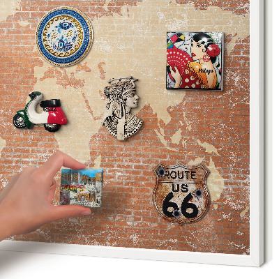 Tablero magnético de pared para imanes con marco blanco Mapa de ladrillos