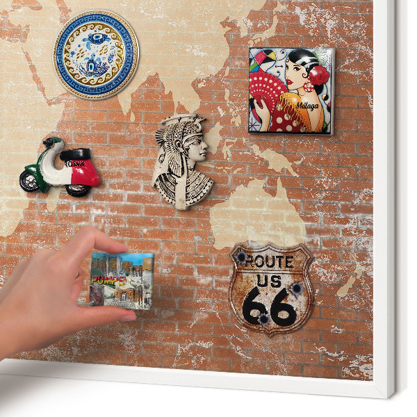 Tablero magnético de pared para imanes con marco blanco Mapa de ladrillos