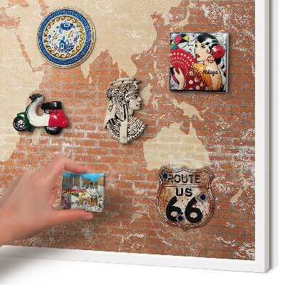 Tablero magnético de pared para imanes con marco blanco Mapa de ladrillos