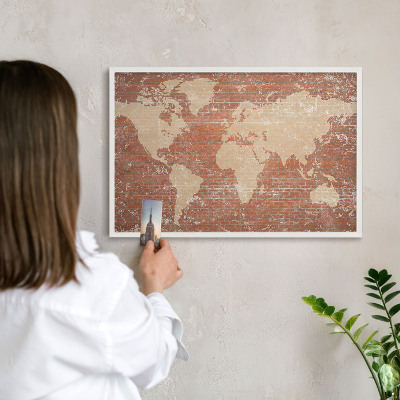 Tablero magnético de pared para imanes con marco blanco Mapa de ladrillos