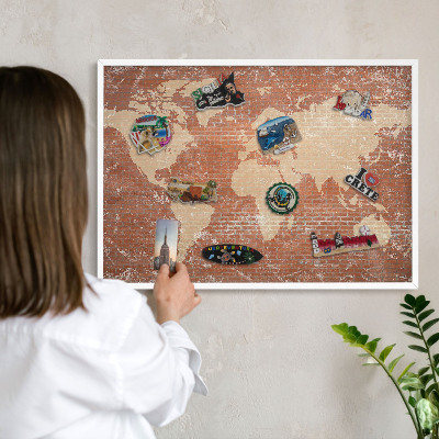 Tablero magnético de pared para imanes con marco blanco Mapa de ladrillos