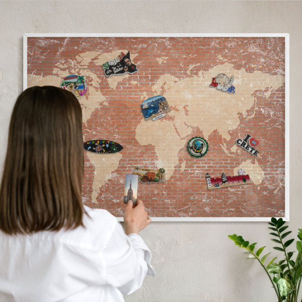 Tablero magnético de pared para imanes con marco blanco Mapa de ladrillos