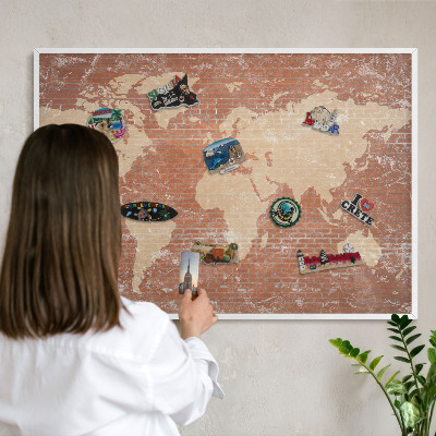 Tablero magnético de pared para imanes con marco blanco Mapa de ladrillos