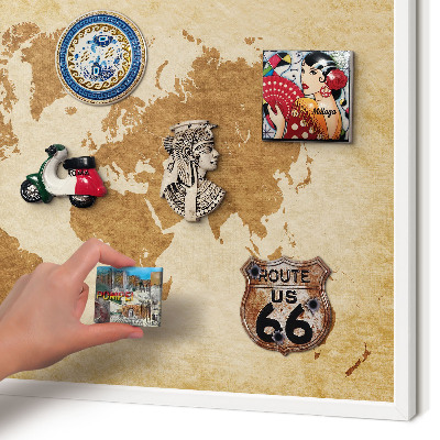 Tablero magnético de pared para imanes con marco blanco Mapa antiguo