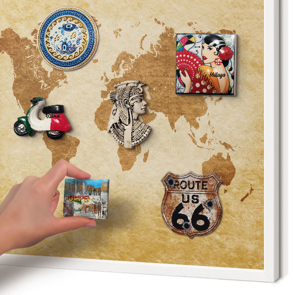 Tablero magnético de pared para imanes con marco blanco Mapa antiguo
